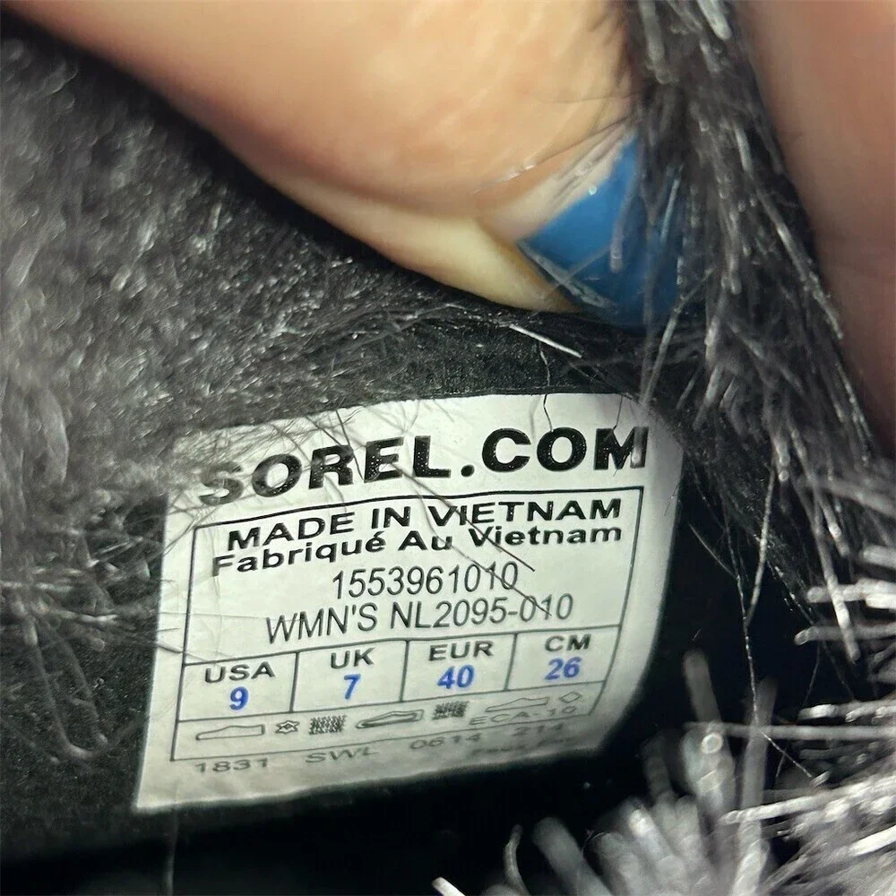 Sorel Tivoli Twist Snow Boots Womens Black Quilted Faux Fur Pink Laces Size 9